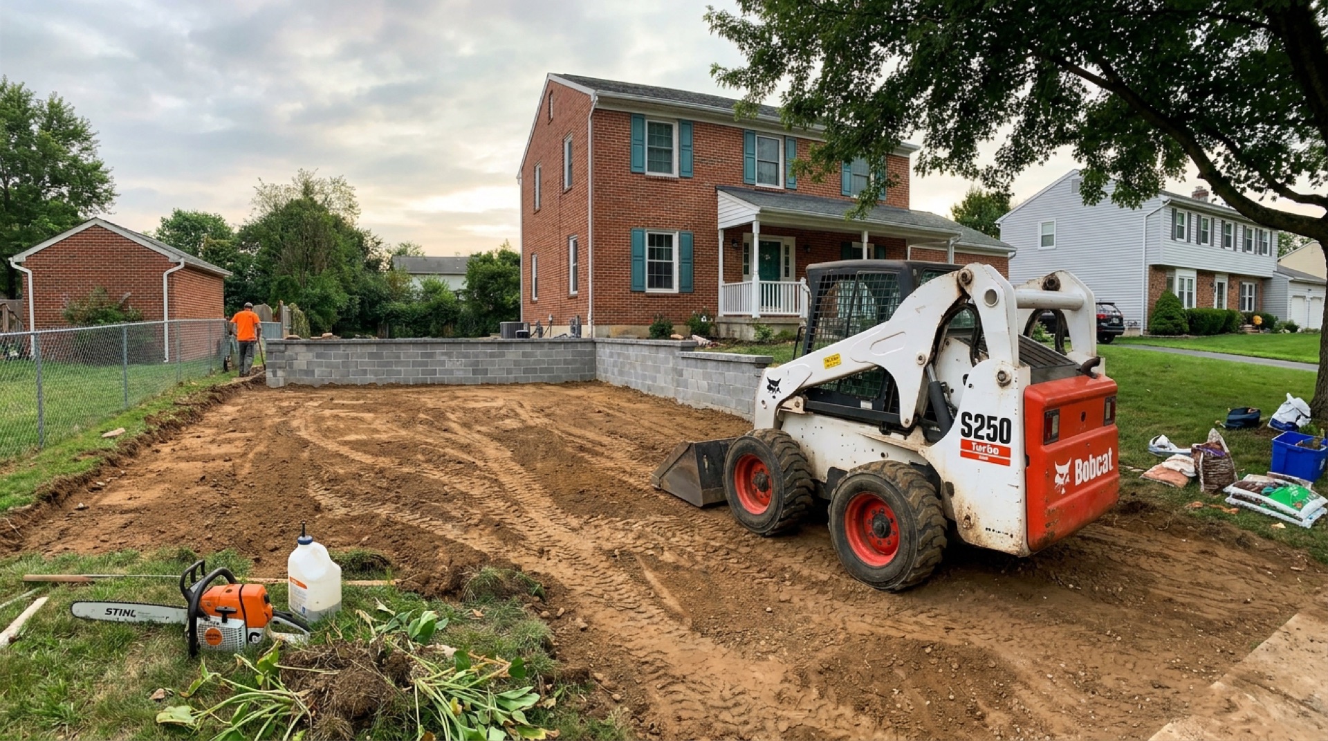 Skid steer clearing a site as part of asphalt removal