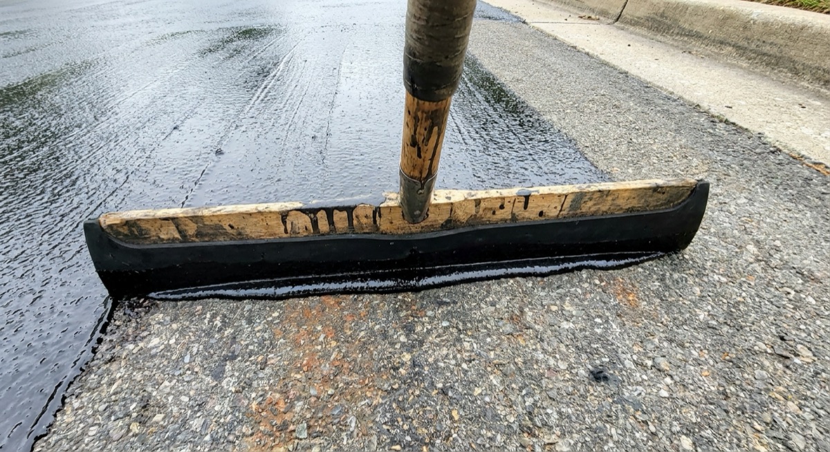 Driveway sealcoating squeegee application McLean VA